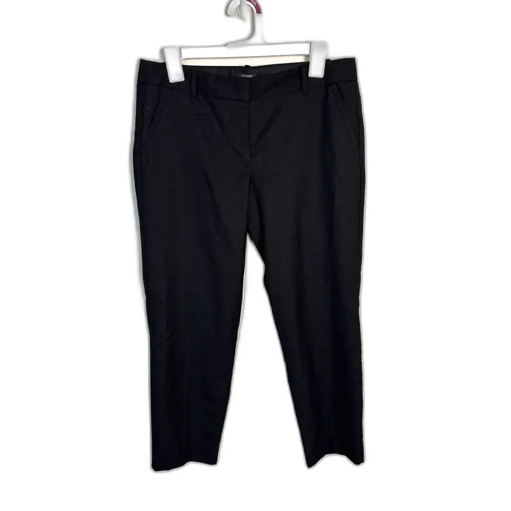 J Crew Factory Skimmer Pants Black Wool Blend Trousers 8 Ankle Cropped City Fit